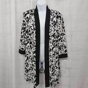 R&M Richards Jacket Black White Foral Mesh Sheer Open 16